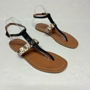 Coach black tan logo snake print Leather thong Sandals 8.5 Resort casual capsule
